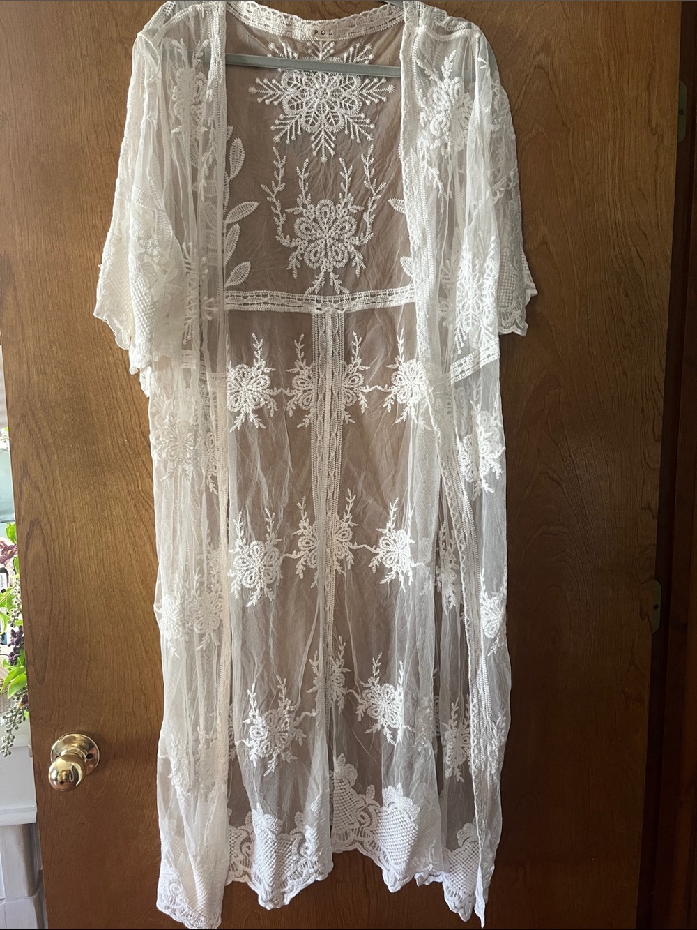 POL Sheer White Lace Kimono Robe